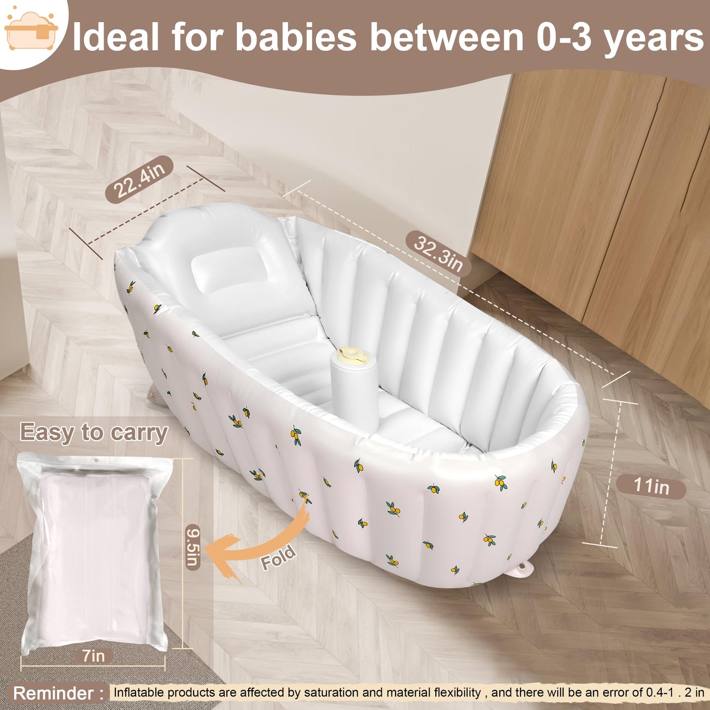 Mink Inflatable Baby Bathtub With Built-In Air Pump, Newborn To Toddler Bath Tub,Portable Travel Shower Basin With Back Support,