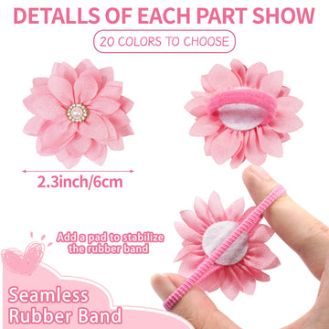 Bbgifts 40Pcs Baby Chiffon Flower Hair Ties For Toddler Girls - 2.2 Inch Handmade Pearl Rhinestone Chiffon Flower Soft Elastics