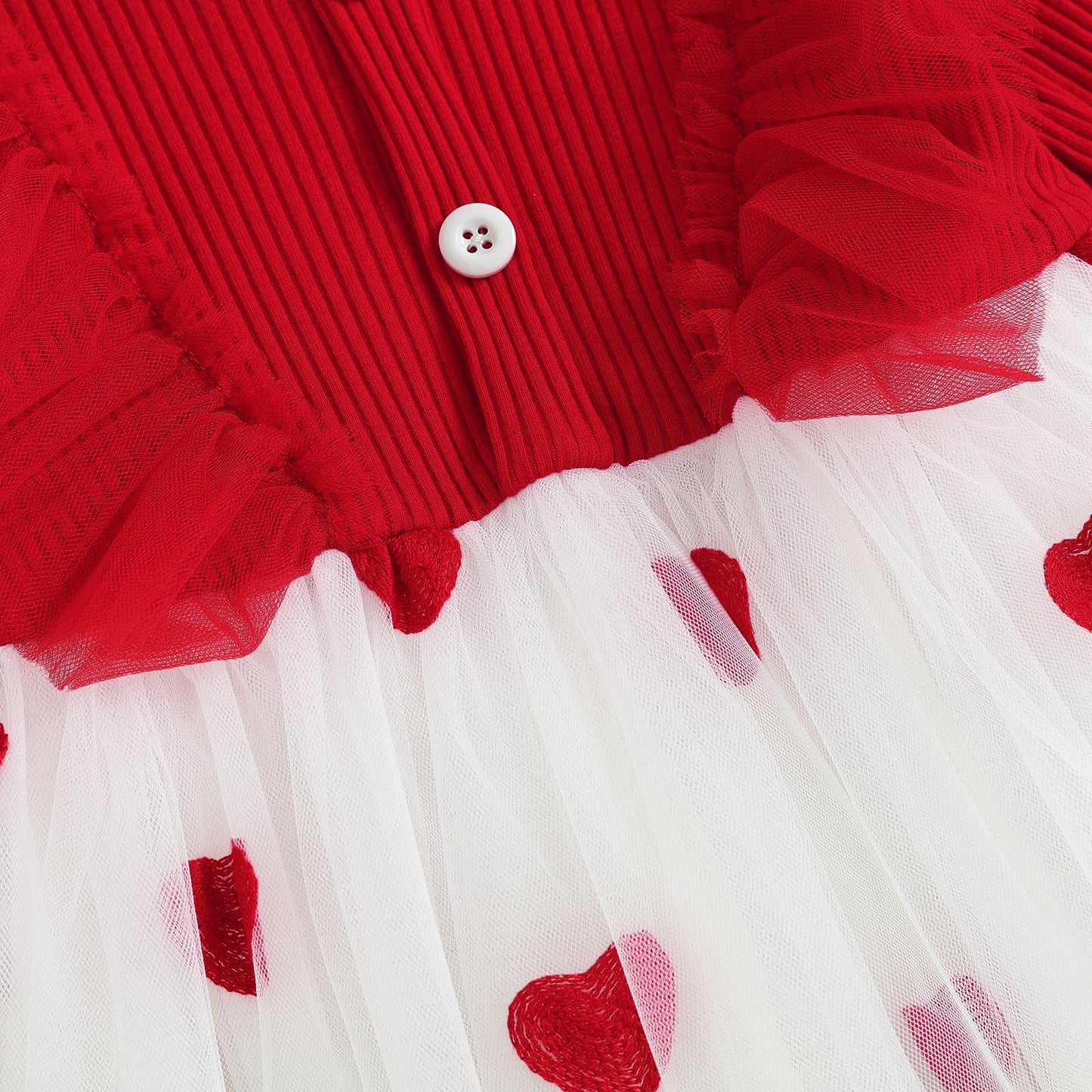 Toddler Baby Girl Valentines Day Outfit Knitted Ruffle Long Sleeve Dress Heart Tulle Tutu Skirt Dresses Spring Fall Clothes (Red
