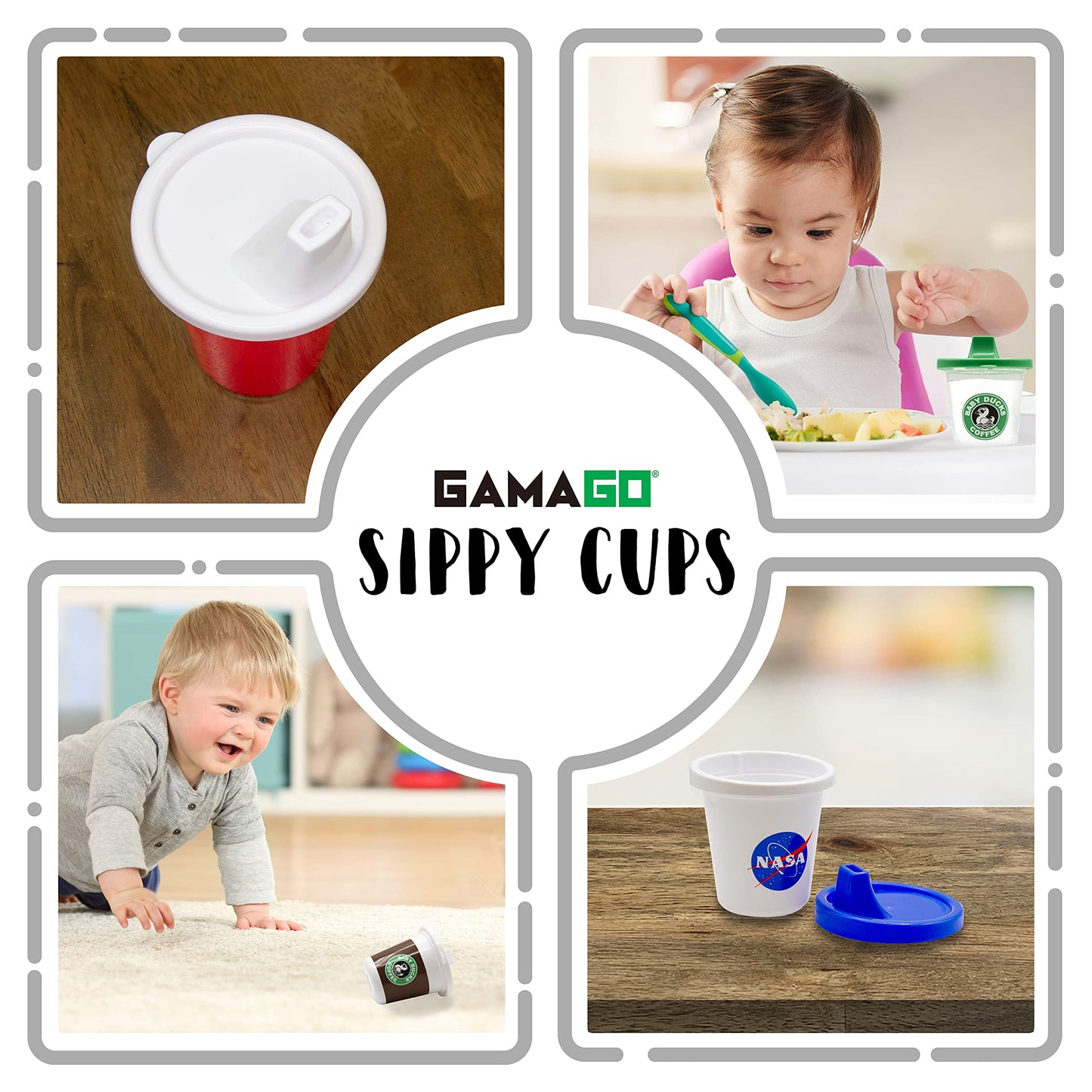 Gamago Party Time Baby Sippy Cup - Adorably Cute Learner Sippy Cup For Babies, Toddlers And Kids - 6+ Months Old - Holds 7 Ounce