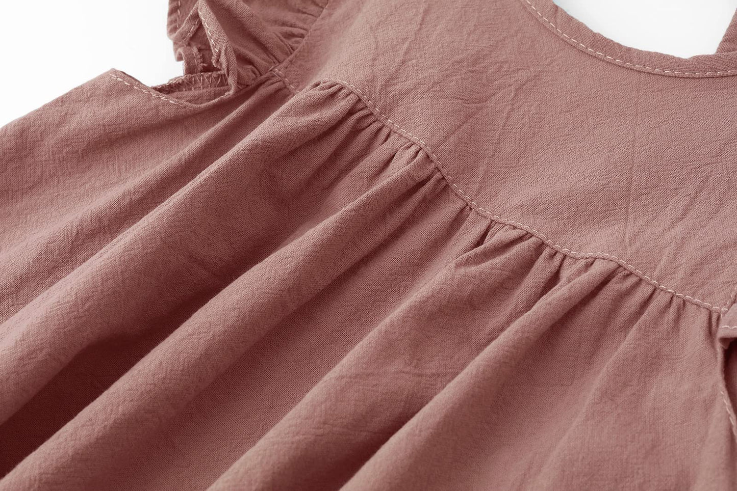 Lyxiof Toddler Baby Girl Cotton Linen Dress Ruffle Sleeve Halter Sleeveless Kids Casual Dresses Dark Pink 80Cm