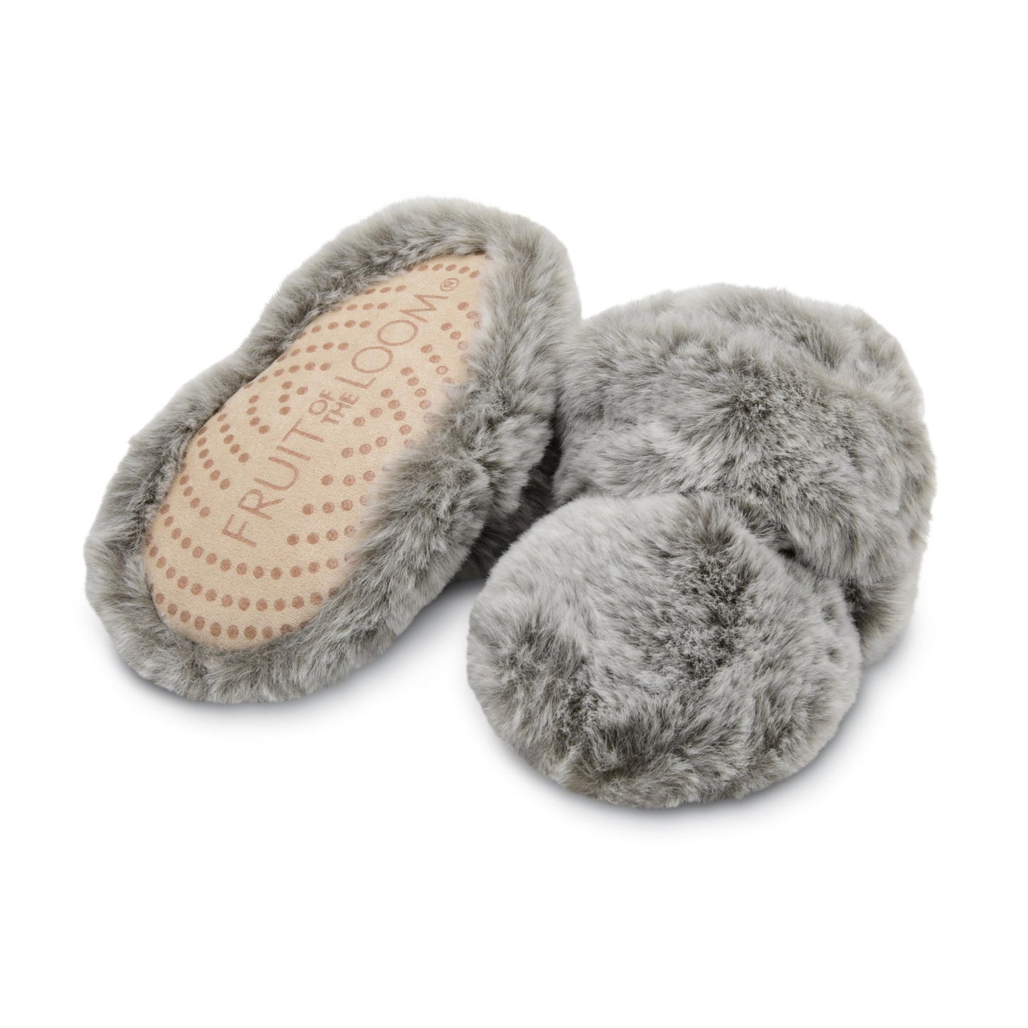 Fruit Of The Loom Cozy Thermal Wrap Booties With Non-Skids For Baby Girls, Boys, Unisex - Grey Faux Fur (6-12 Months)