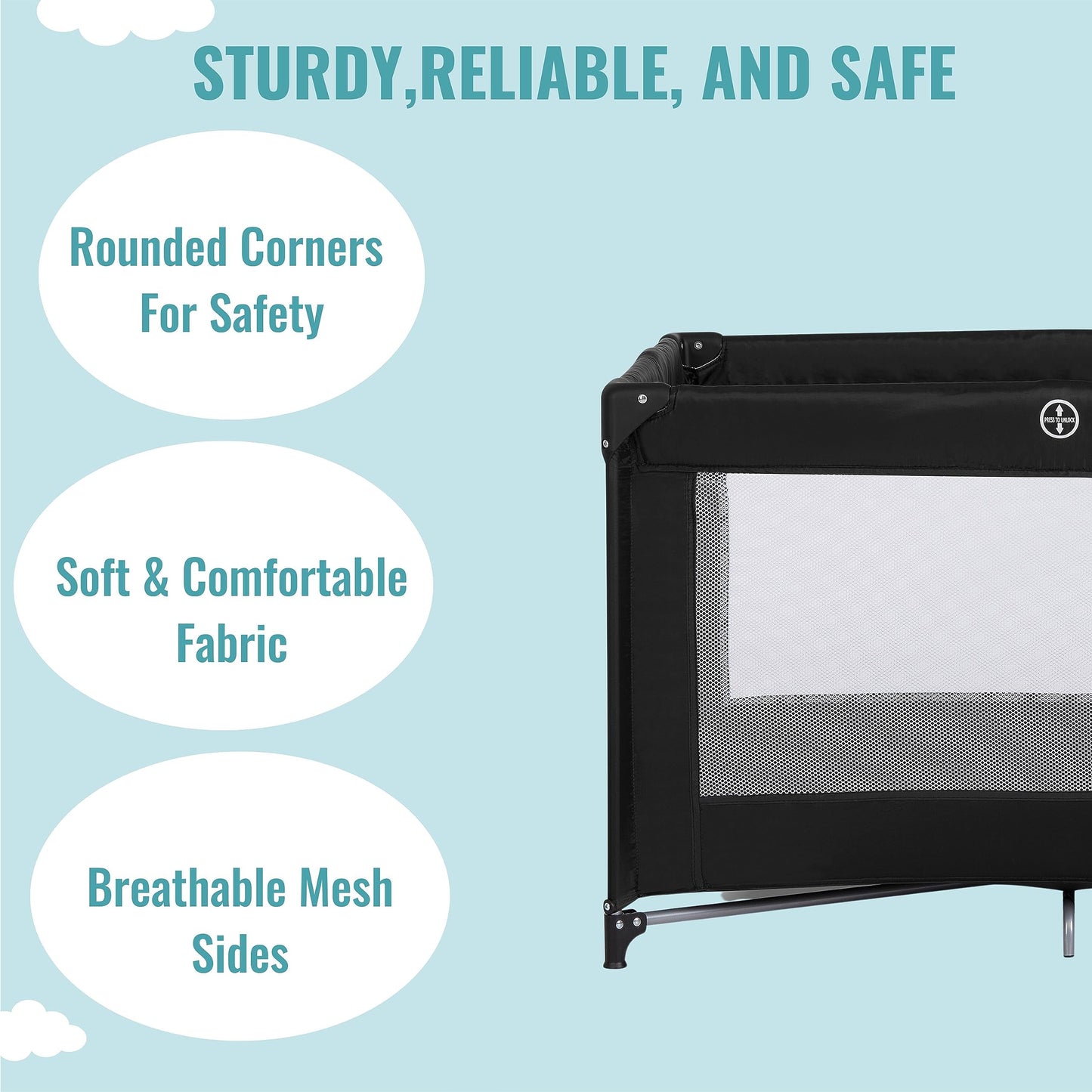 Dream On Me Zazzy Portable Playard with Bassinet in Black, Lightweight Packable and Easy Setup Baby Playard with Mattress and Tr