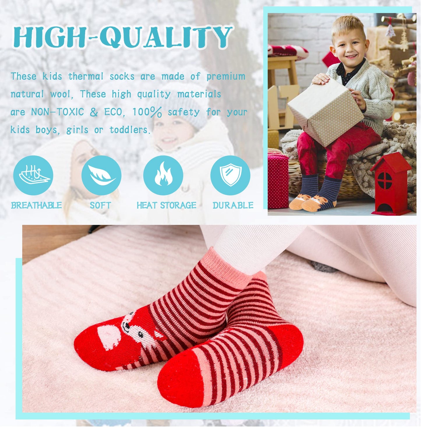 Eocom 6 Pairs Children'S Winter Warm Wool Animal Crew Socks Kids Boys Girls Socks (Stripe Animal, 4-7 Years)