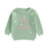 Amnnchya Toddler Infant Baby Girl Knit Sweater Big Sister Little Sister Matching Outfits Long Sleeve Pullover Sweatshirt (Green
