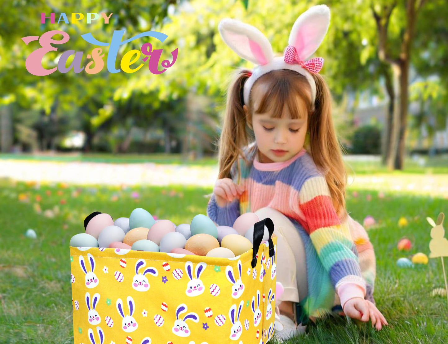 Boohit Large Easter Baskets For Kids Personalized Baby Girl Easter Basket Cute Teen Boy Spring Decor (Golden Bunny Egg)