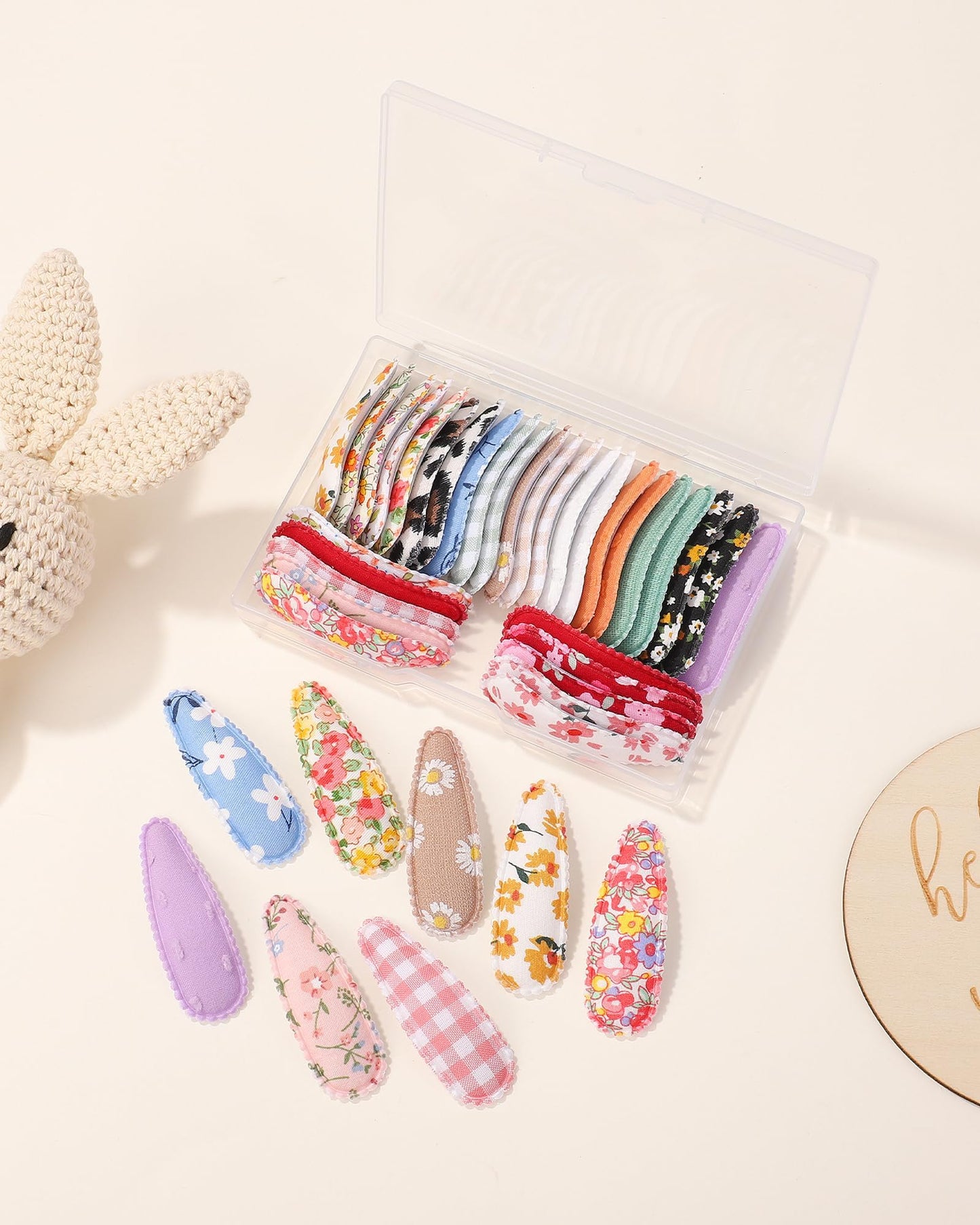 Doboi 40 Pcs Floral Print Snap Hairpins, Hair Bows Clips, And Barrettes For Girls - Non-Slip Wrapped Flower Clips Hair Accessori