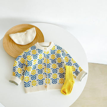 Simplee Kids Baby Sweater Cardigan Jacquard Cable-Knit Spring Coat Long Sleeve Cardigan For Baby Girl 2-3 T