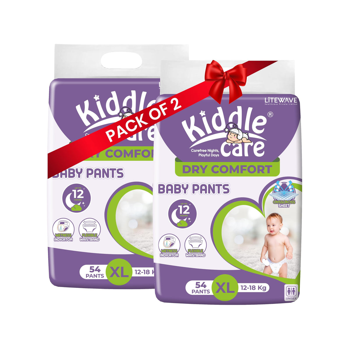 Kiddle Care Dry Comfort Baby Diaper Pants Advanced Soft Baby Pants Diaper |Extra Large (Xl) | Pack Of 2 | 108 Pieces | 1218 Kg
