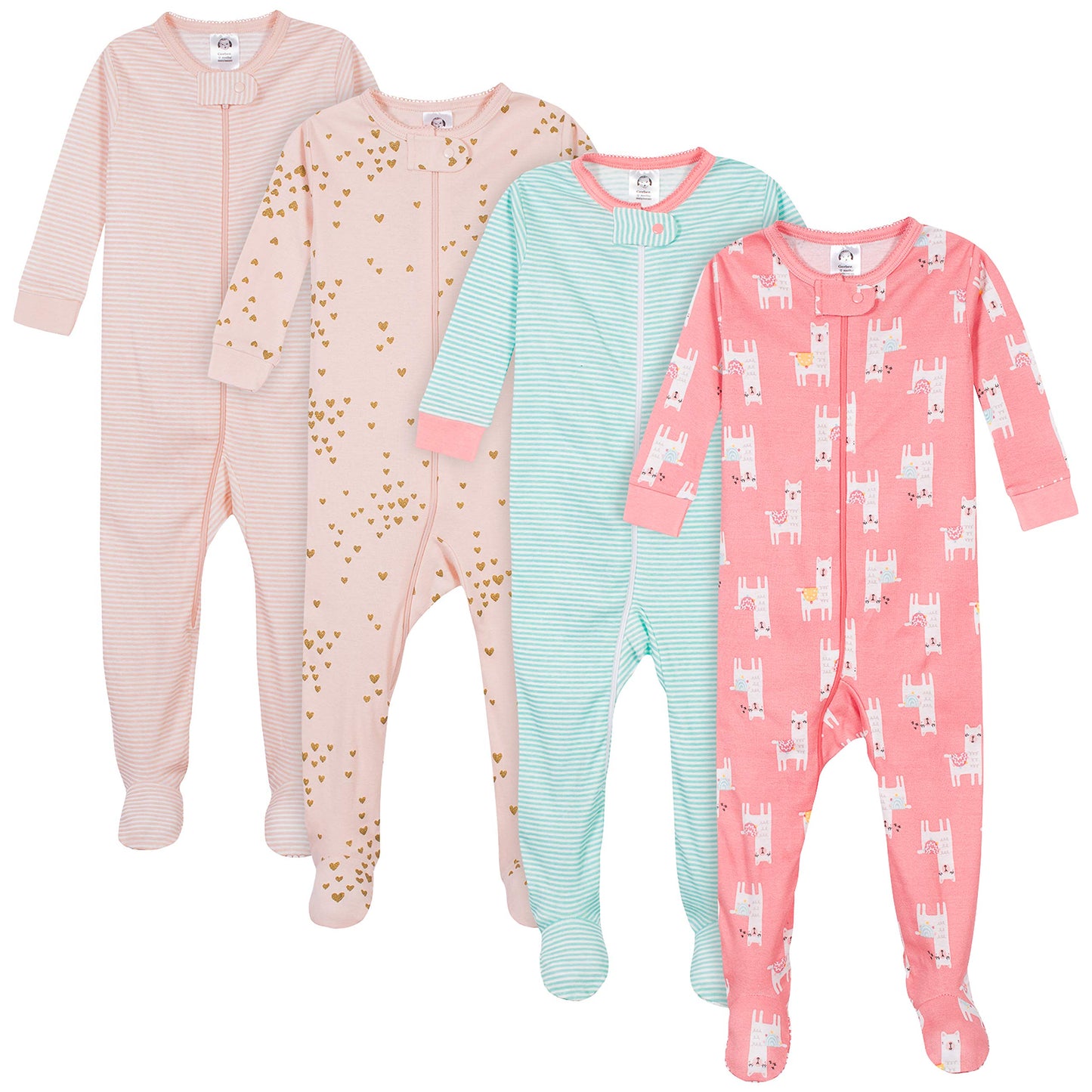 Gerber Baby Girls 4-Pack Footed Pajamas, Love Llamas Pink, 3T