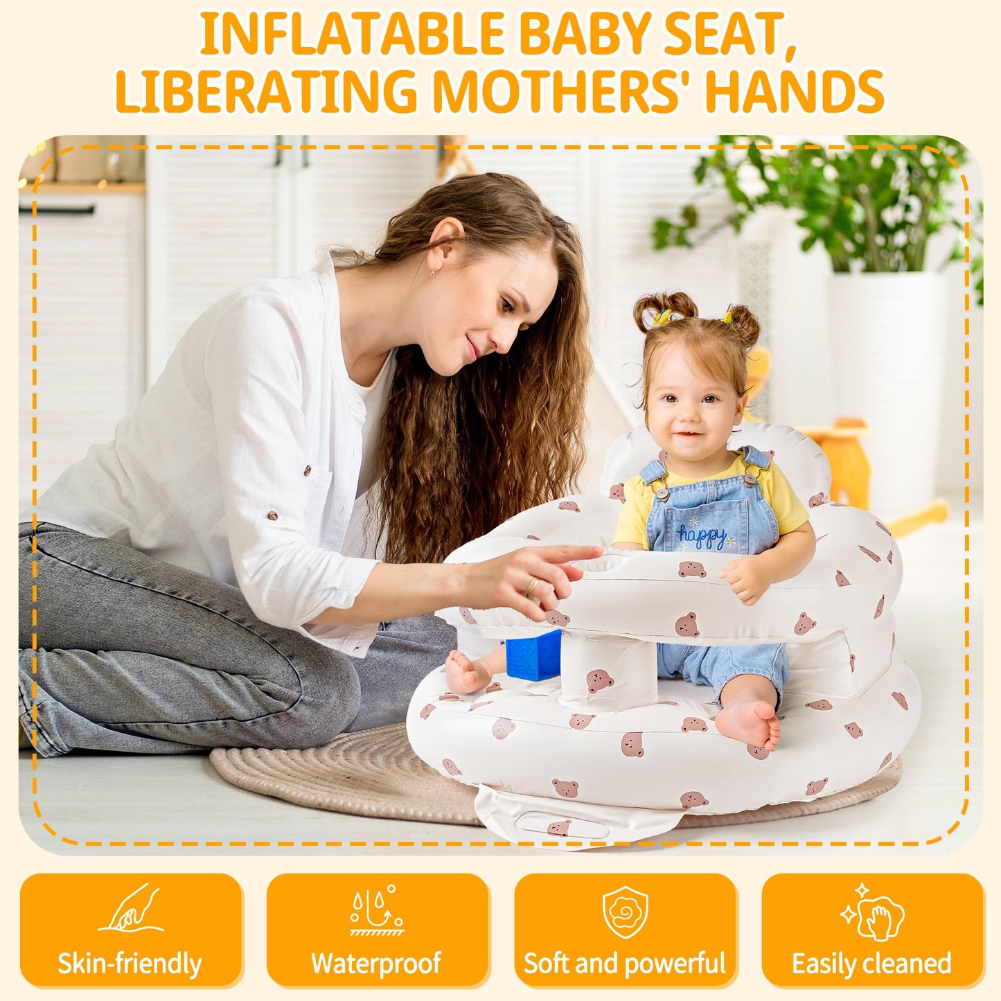 Inflatable Baby Seat For Babies 3-36 Months, Sit Up Chair Built In Air Pump Blow Up Infant Back Support Floor Seat For Bebe 3 Mo