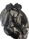Clgift Minnie Ears Headband With Veil For Wedding, Honeymoon, And Bachelorette Party (Black & Red)