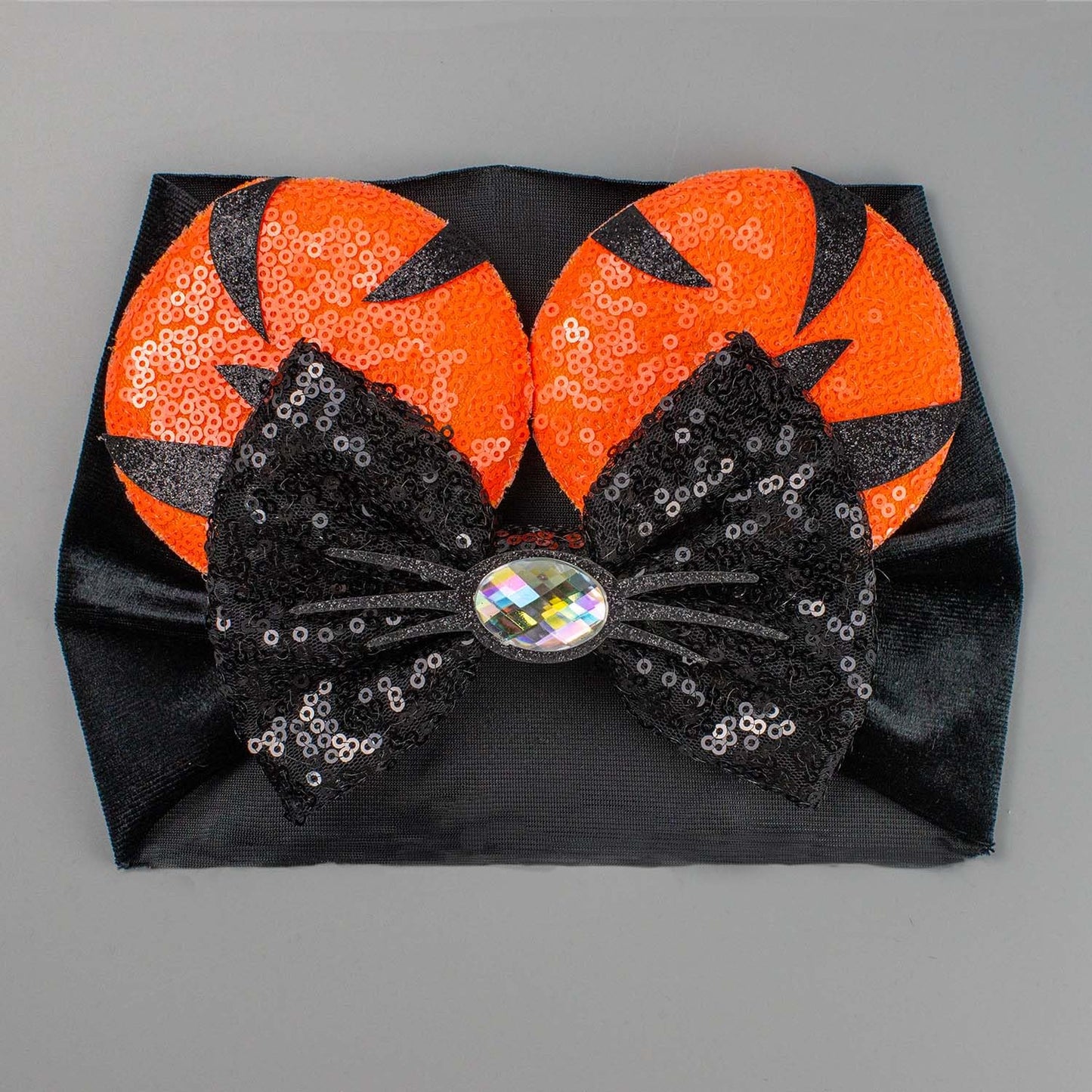 Jiahang Baby Girl Halloween Mouse Ears Turban Headwrap With Sequin Bows, Wide Velvet Hairband, Hair Bow Headband For Newborn Tod