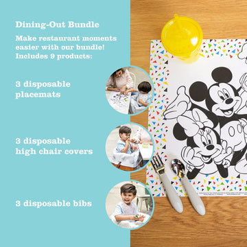 J.L. Childress Disney Baby Dining-Out Bundles - 3 Restaurant Bundles For Toddlers - Each Bundle Includes 1 Disposable Bib, 1 Dis