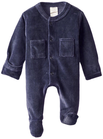 L'Ovedbaby Unisex-Baby Newborn Organic Cotton Velour Footed Overall, Navy, New Born
