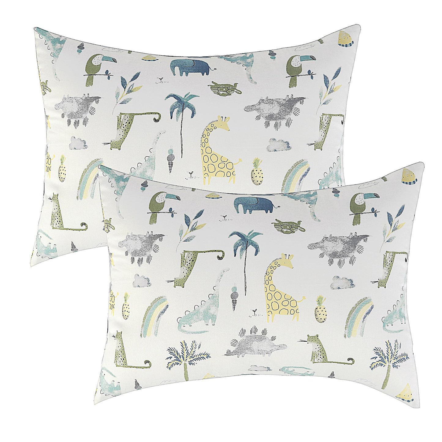 Ibrafashion Kids Toddler Pillowcases Set 100% Cotton 14X19 Jungle Animals Envelope Style, Machine Washable