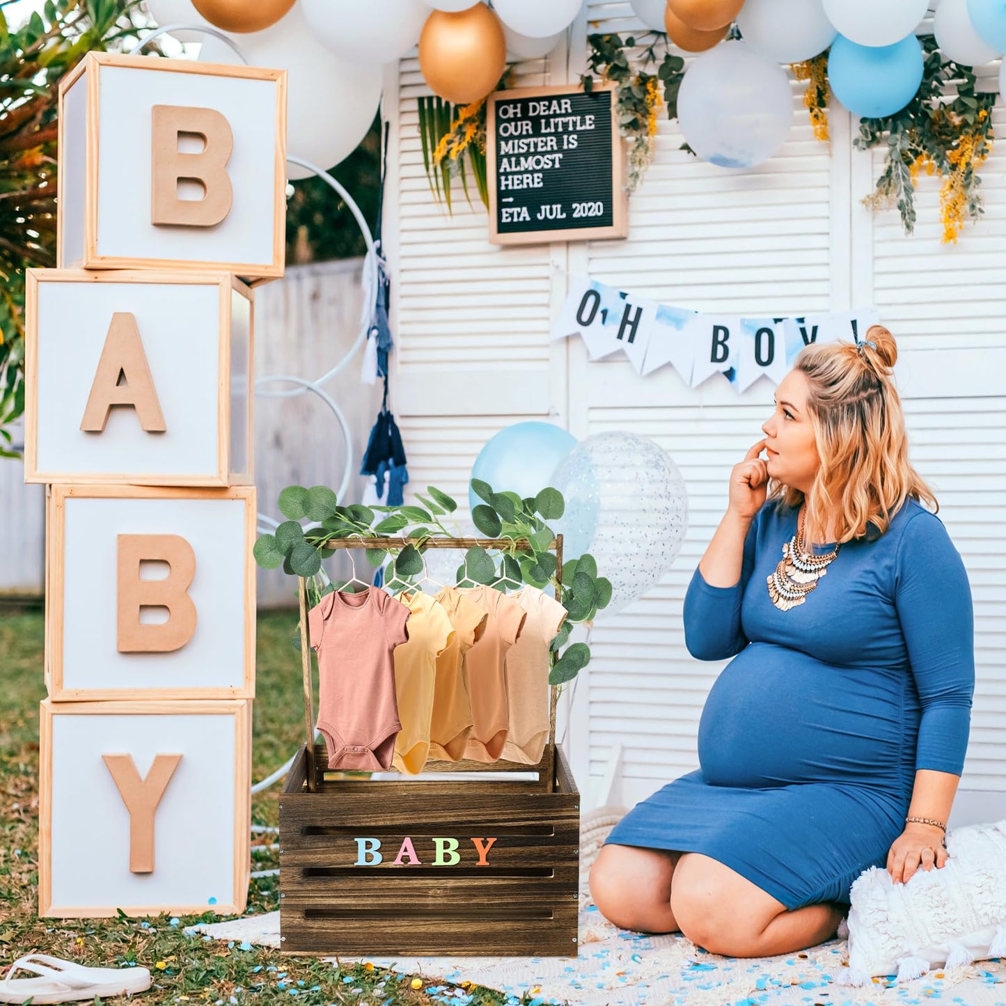 Barydat Wooden Baby Shower Crate Closet, Baby Shower Gift Basket With Handle And Garland Storage Crate Hamper Baby Shower Wooden