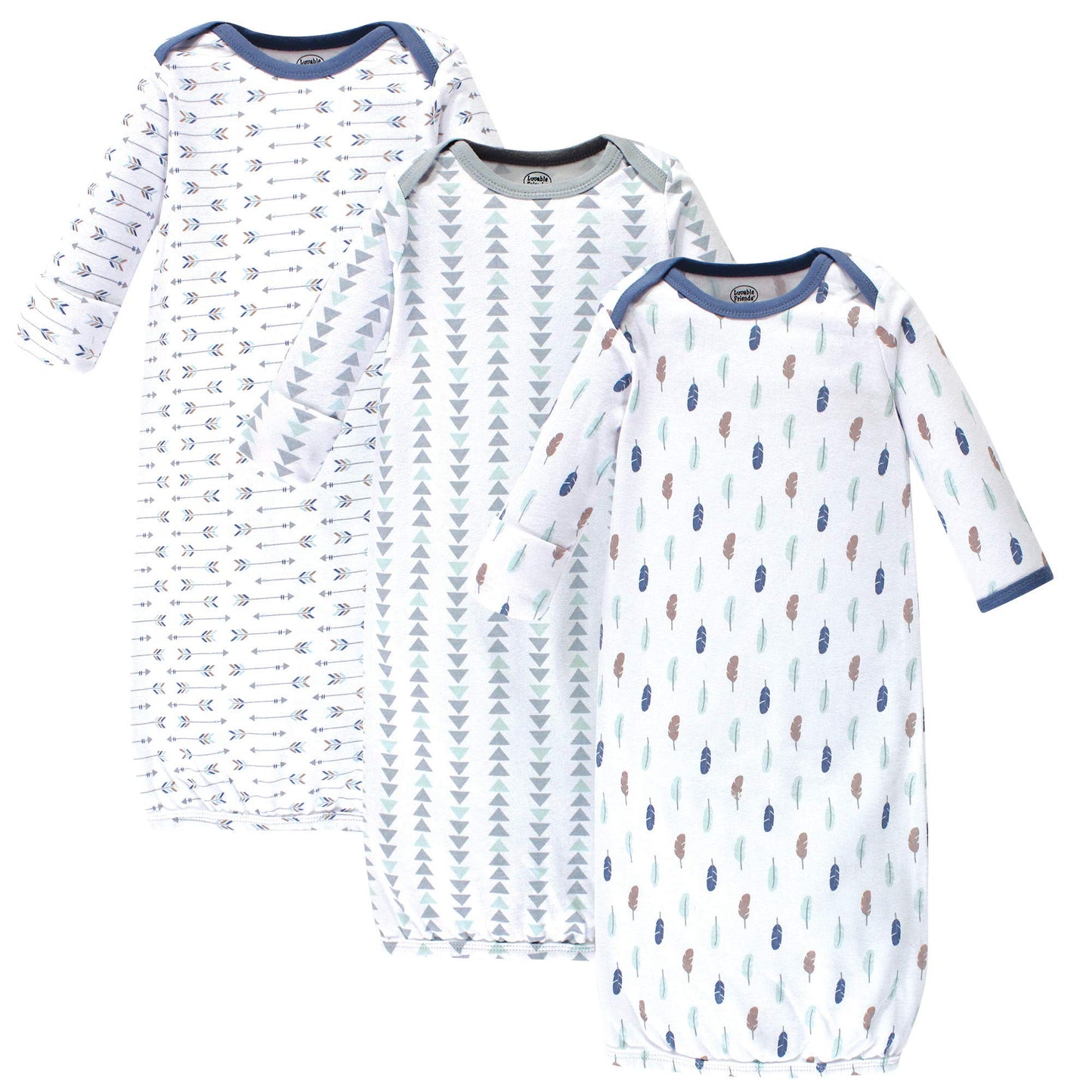 Luvable Friends Unisex Baby Cotton Gowns, Boy Feathers, Preemie/Newborn