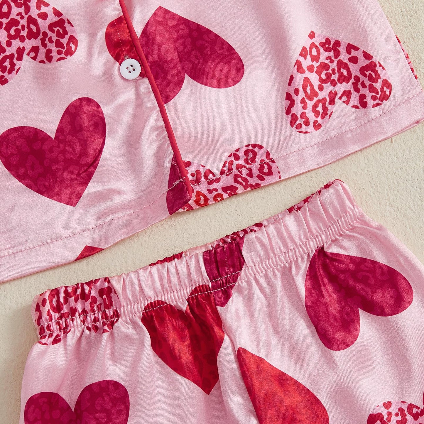 Baby Girl Silk Valentine'S Pajamas 2-Piece Button-Up Pjs Heart Feather Trim Satin Pajama Toddler Sleeper Nightgown (Pink 2T)