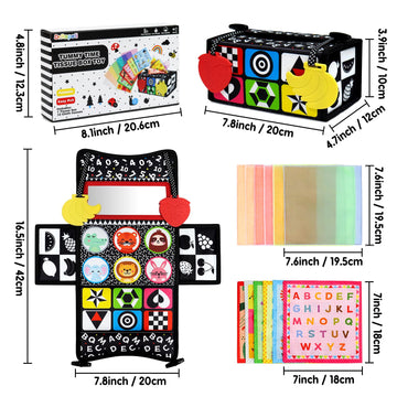Dr.Rapeti Tummy Time Mirror Toy Tissue Box Toy 3in1 Baby Toy Black and White High Contrast Double-Sided Foldable Sensory Montess
