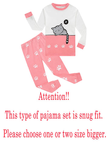 Cat Big Girls Long Sleeve Pajama Sets Kids Cotton Pjs Size 8