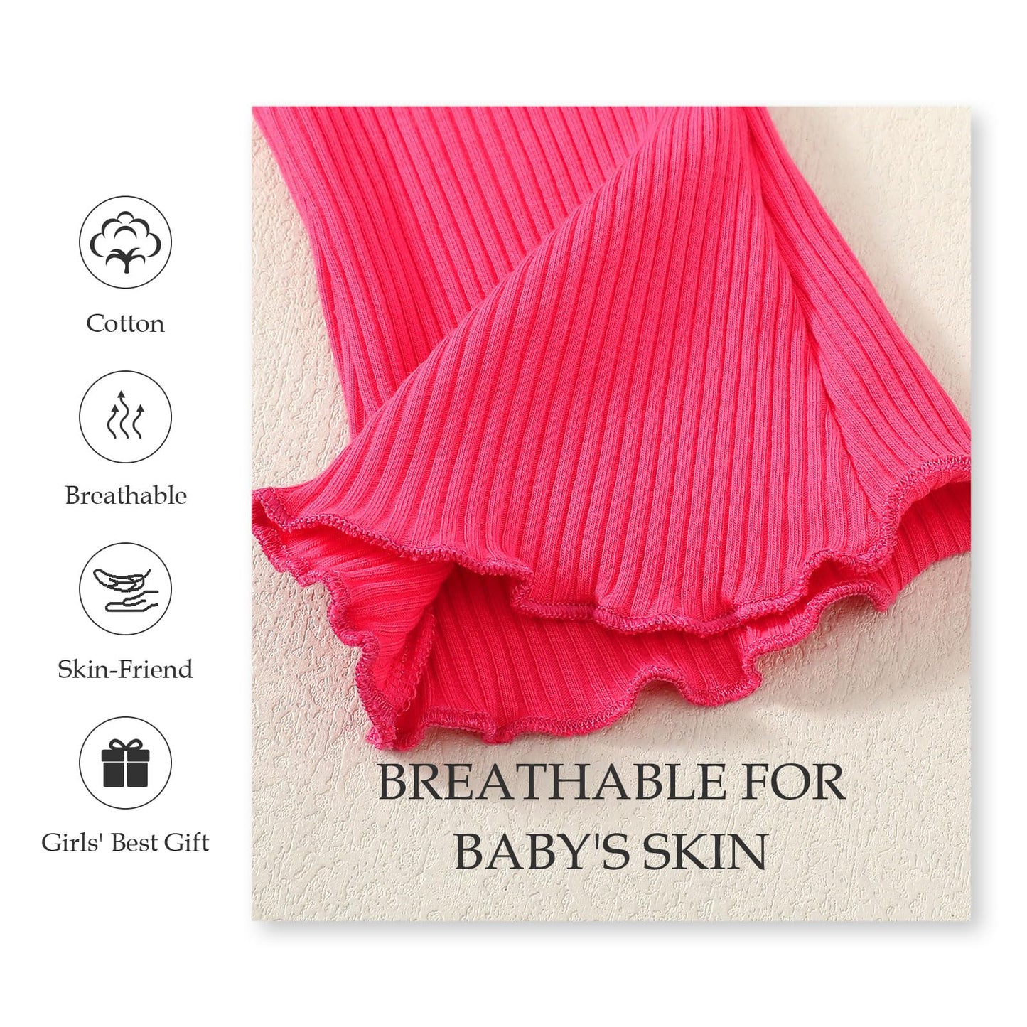 Sobowo Toddler Baby Girl Flare Pants 3 Pack Solid Ribbed Ruffle Bell Bottoms Pants Fall Outfits(Coffee/Rose/Gray, 6-9 Months)