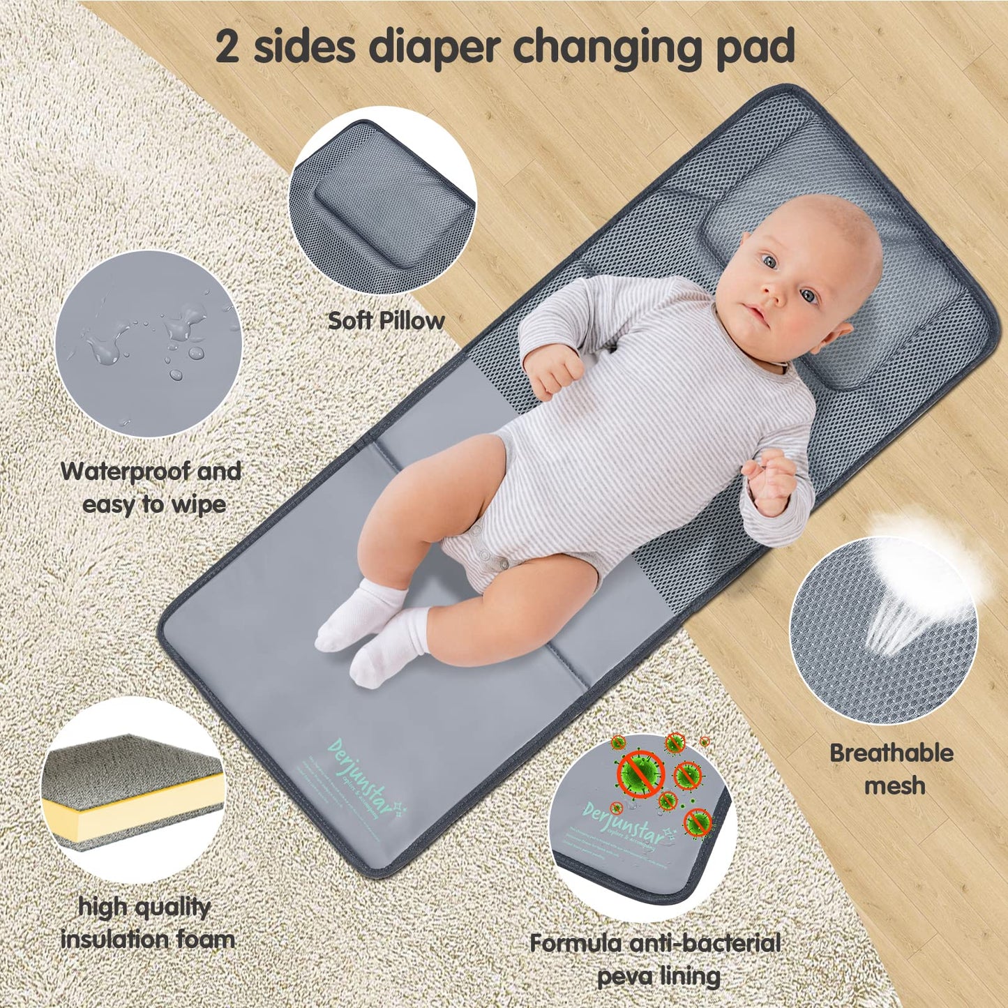 Derjunstar Diaper Bag Backpack Baby Diaper Bags Black