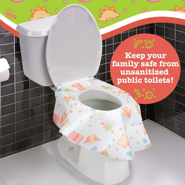 Potty Shields Toilet Seat Covers Disposable (20 Pk, Dinosaurs) - Xl Waterproof Toilet Cover For Toddlers, Kids & Adults - Portab