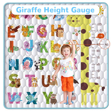 Baby Play Mat For Floor, 79X71 Extra Large Playpen With Giraffe Height Gauge, Non-Slip One-Piece Thick Crawling Mat For Babies A