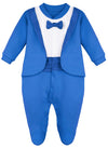 Lilax Baby Boy Gentleman Tuxedo Footie Christmas Holiday Outfit With Bow Tie (9 Months, Royal Blue)