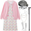 Ebytop Old Lady Costume For Kids Halloween 100Th Day Of School Girls Dress Up Granny Wig Grandma 100 Days Glasses Cane,1-Pk 8-10