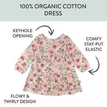 Honestbaby Long Sleeve Tiered Dress,Girl,Painted Floral Pink,6-9 Months