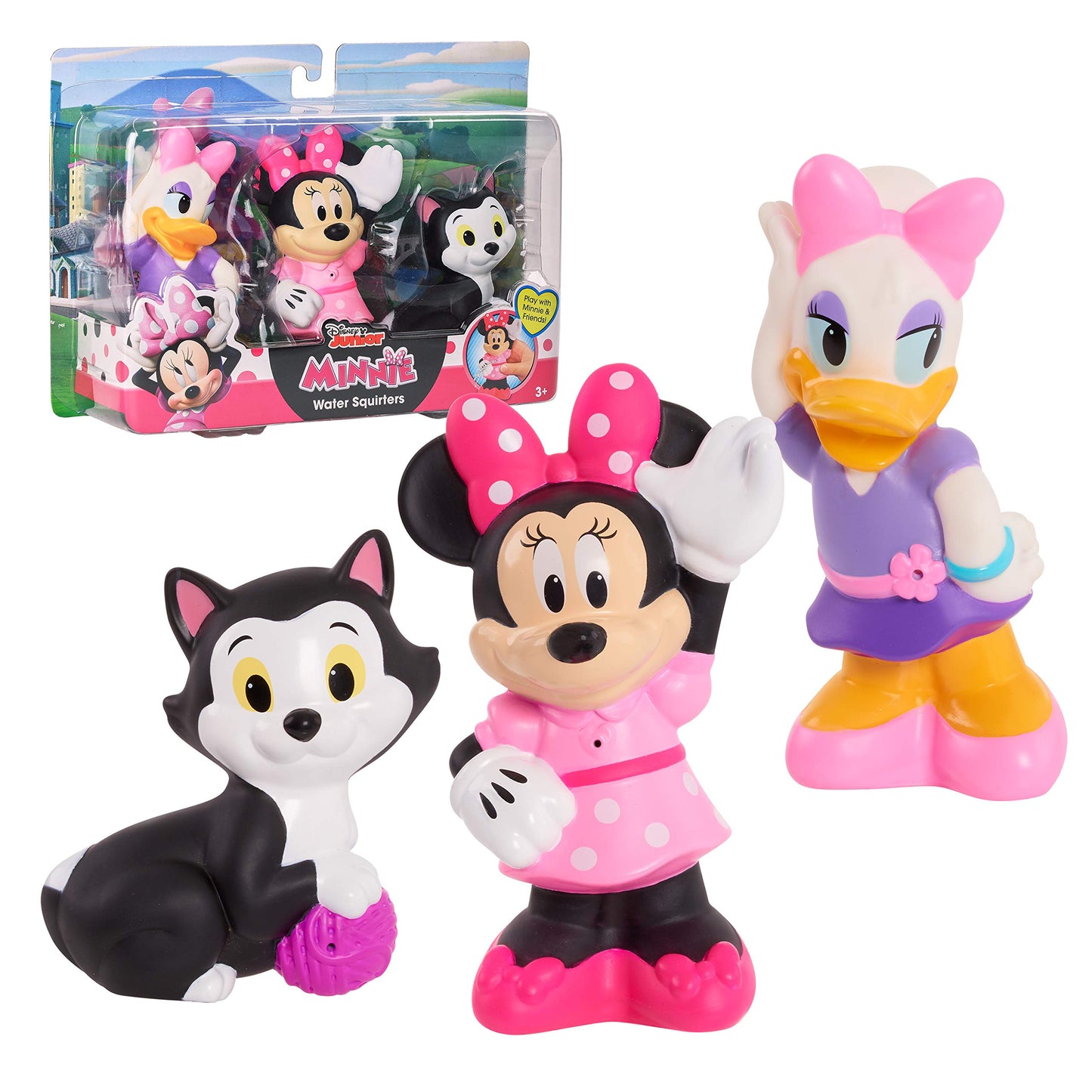 Disney Junior Minnie Mouse 3-Pack Bath Toys, Figures Include Minnie Mouse, Daisy Duck, and Figaro, Kids Toys for Ages 3 Up by Ju