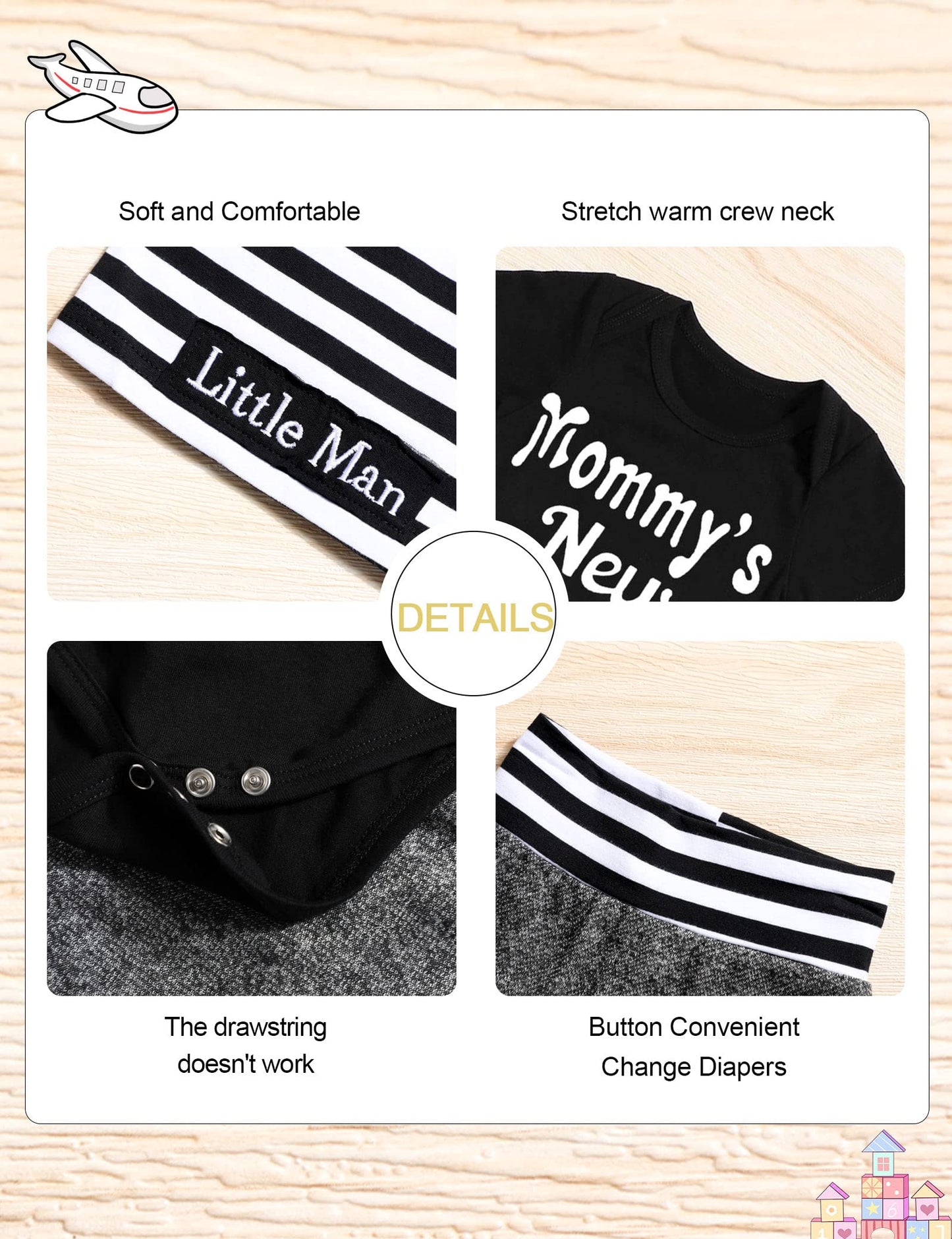 Newborn Baby Boy Clothes Mammy'S New Man Letter Print Short Sleeve Romper+Long Pants+Stripe Hat 3Pcs Outfits Set Newborn