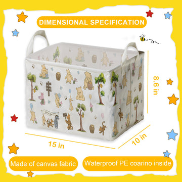 Zsatuiy Winnie Storage Nursery Basket,Large Squarecanvas Laundry Hamper Withwinnie Baby Stuff A Waterproof Pecoating, Foldable,