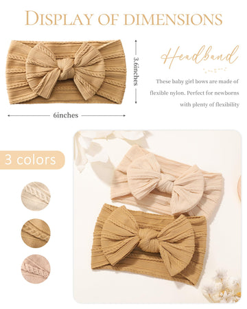 Jollybows Baby Girl Headband Bows Nylon Head Wraps Newborn Hairbands Infant Toddler Hair Bow (2- Khaki Ginger Beige)
