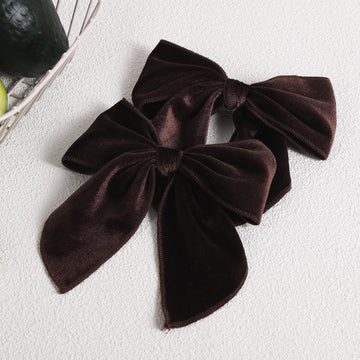 2Pcs 5' Big Velvet Hair Bows Brown Ribbon Fable Bow Alligator Clips Fall Cheer Barrettes Outfit Dress Decor Accessories For Wom