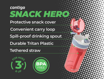 Contigo Snack Hero 2-In-1 Bottle Set - 4Oz Snack Compartment & 13Oz Spill-Proof Water Bottle - Red & Blue