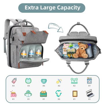 Ismgn Diaper Bag Backpack With Changing Station, Large Diaper Bag, Baby Bag, Multifunctional Diaper Bag, Gray