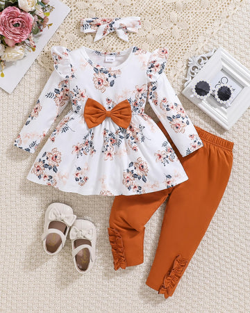 24 Month Girl Clothes 18 Months Toddler Girl Clothes Baby Girl Outfits Fall Cute Ruffle Flower Pants Set Infant Winter Clothes F