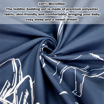 Jundetye 4 Pieces Dinosaur Toddler Bedding Set For Boys, Soft Breathable Toddler Comforter Set, Dino Print Navy, Includes Revers