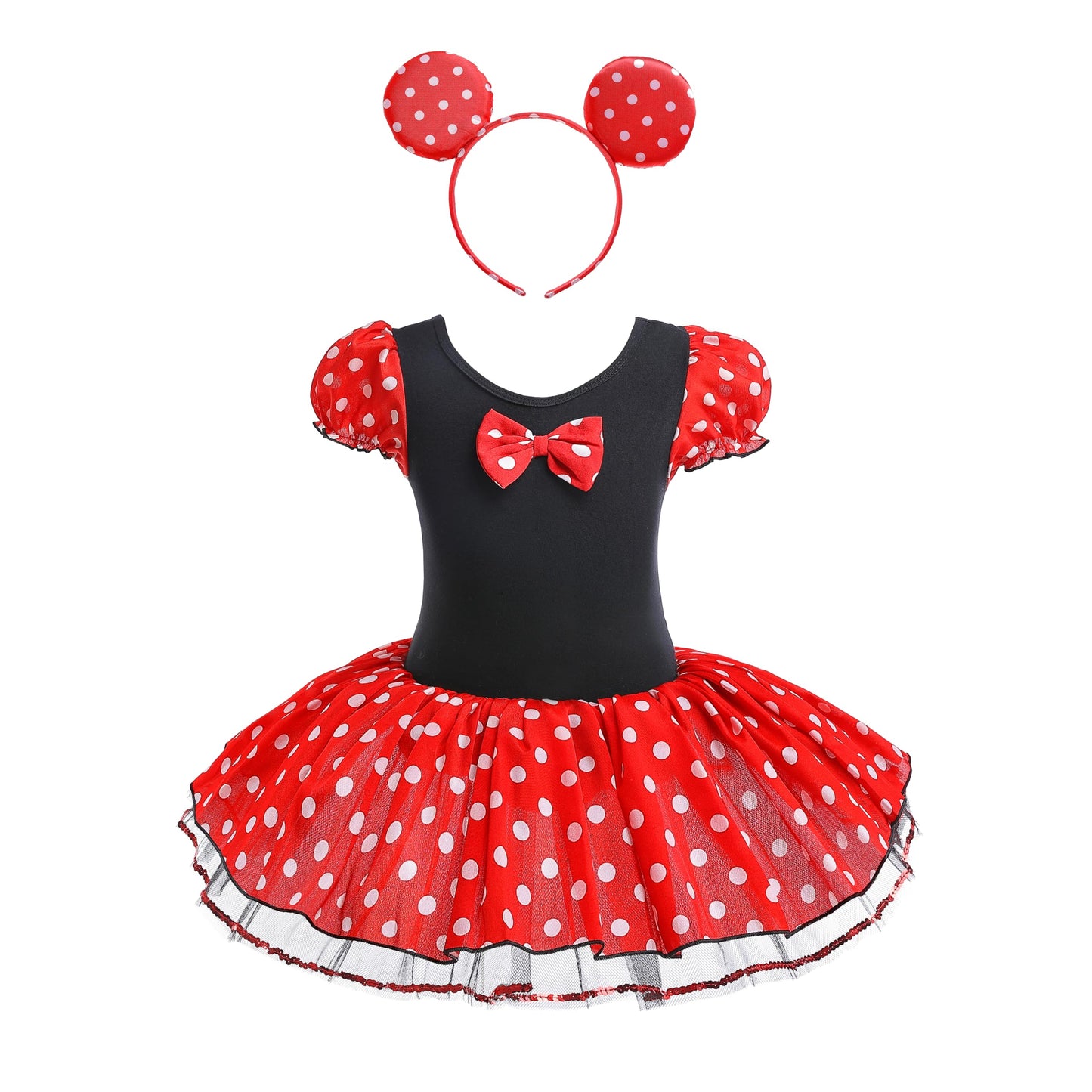 Dressy Daisy Girls Polka Dots Halloween Christmas Fancy Dress Dance Costume with Headband Size 5-6 Red & Black