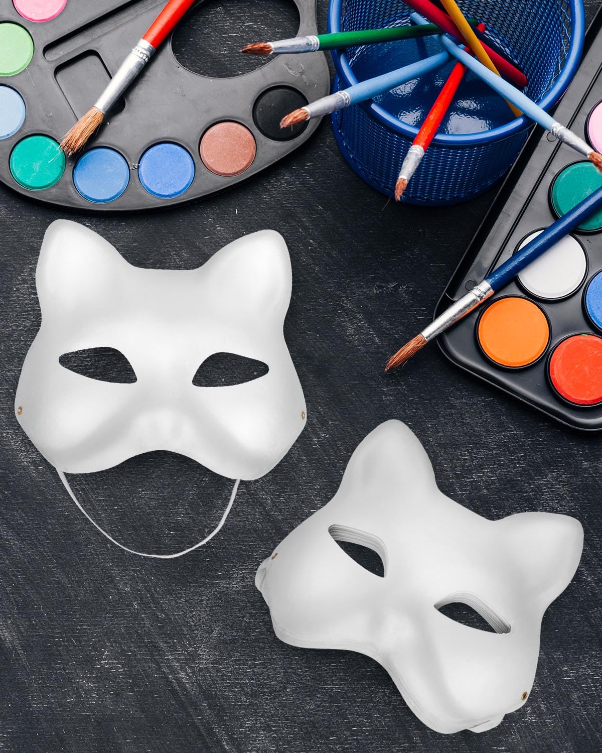 5Pcs Cat Therian Mask Kit With Fur And Eye Mesh, Blank Diy Therian Gear Stuff Masks Base To Paint, Animal Half Paper Fox Cat Fac