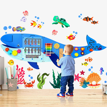 Molcey Whale Sensory Wall Panel for Kids, Includes Removable Theme Stickers, Busy Board Wall Toys for Toddlers, Activity Perfect