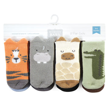 Hudson Baby Unisex Baby Cotton Rich Newborn And Terry Socks, Zoo Animals, 6-12 Months