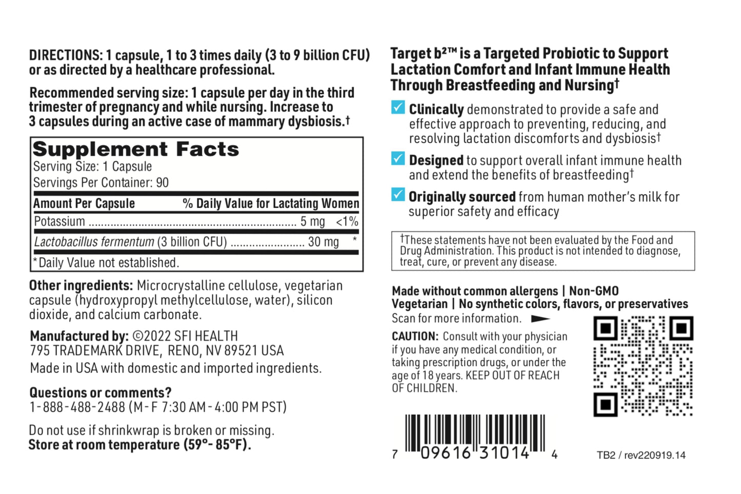 Klaire Labs Target B2 Breastfeeding Probiotic - Support Nursing & Infant Immune Health With Lactobacillus Fermentum - Support Ba