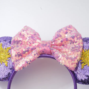 Foeran Mouse Ears Headbands Shiny Bows Mouse Ears Glitter Party Princess Decoration Cosplay Costume For Girls Women (Sun Purple
