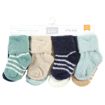 Hudson Baby Unisex Baby Cotton Rich Newborn And Terry Socks, Navy Mint Stripe, 12-24 Months