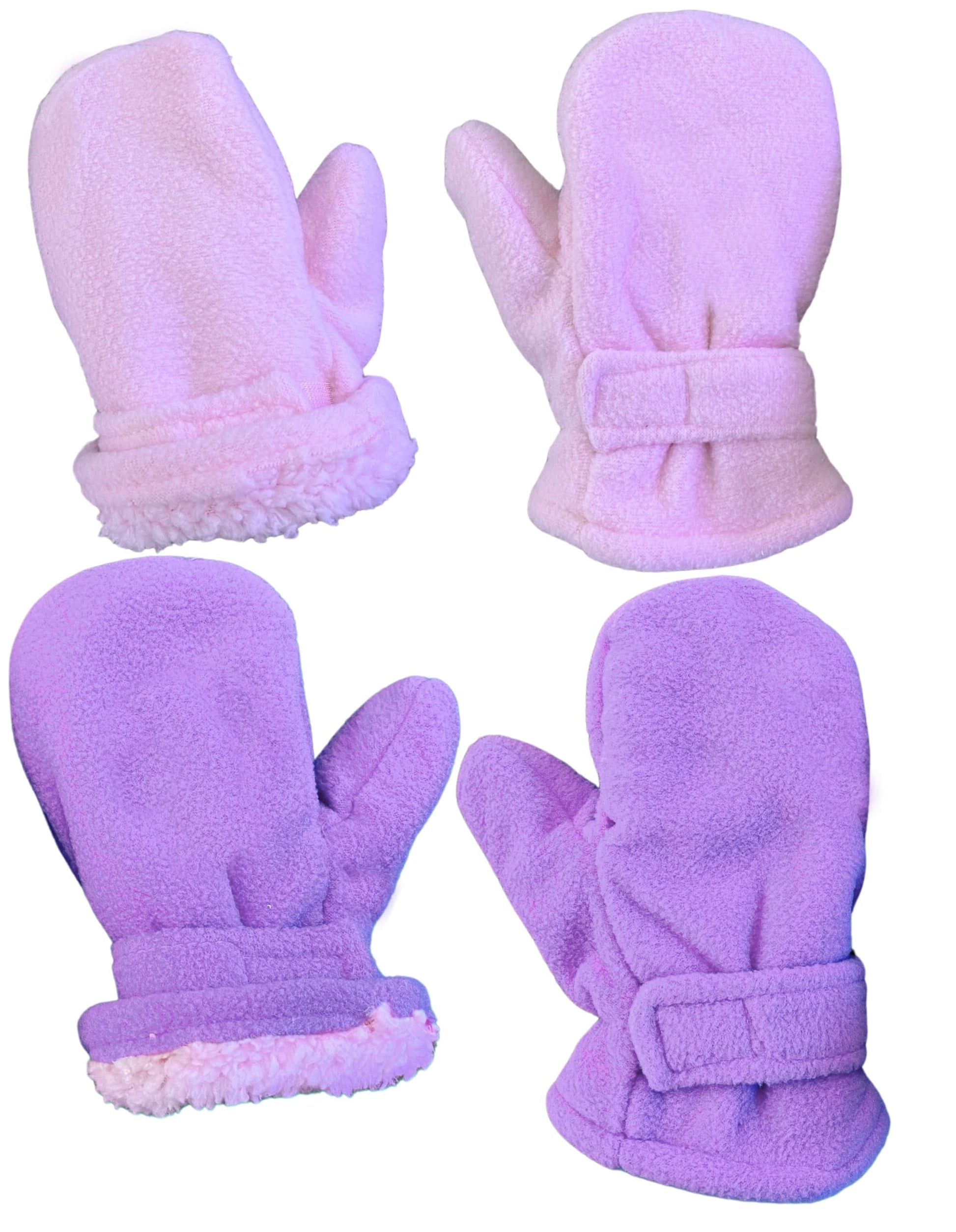 N'Ice Caps Baby Toddler Mittens Kids 2 Pairs Fleece Gloves Winter Warm Sherpa Lined (Pink/Light Purple Pack, 2-3 Years)