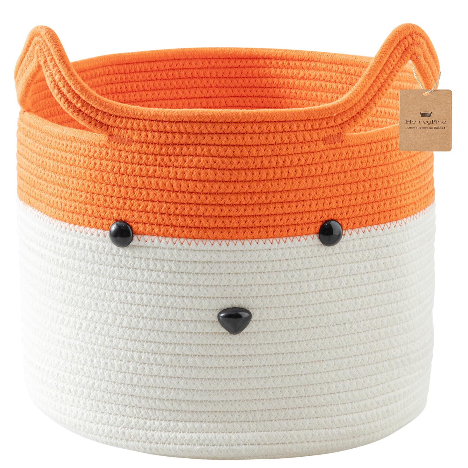 Homeypine Fox Basket, Woven Cotton Rope Storage Basket For Baby, Empty Gift Basket With Handle, Animal Laundry Basket Organizer